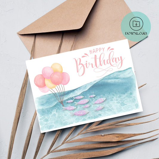 Poissons & Ballons Carte d'Anniversaire Imprimable