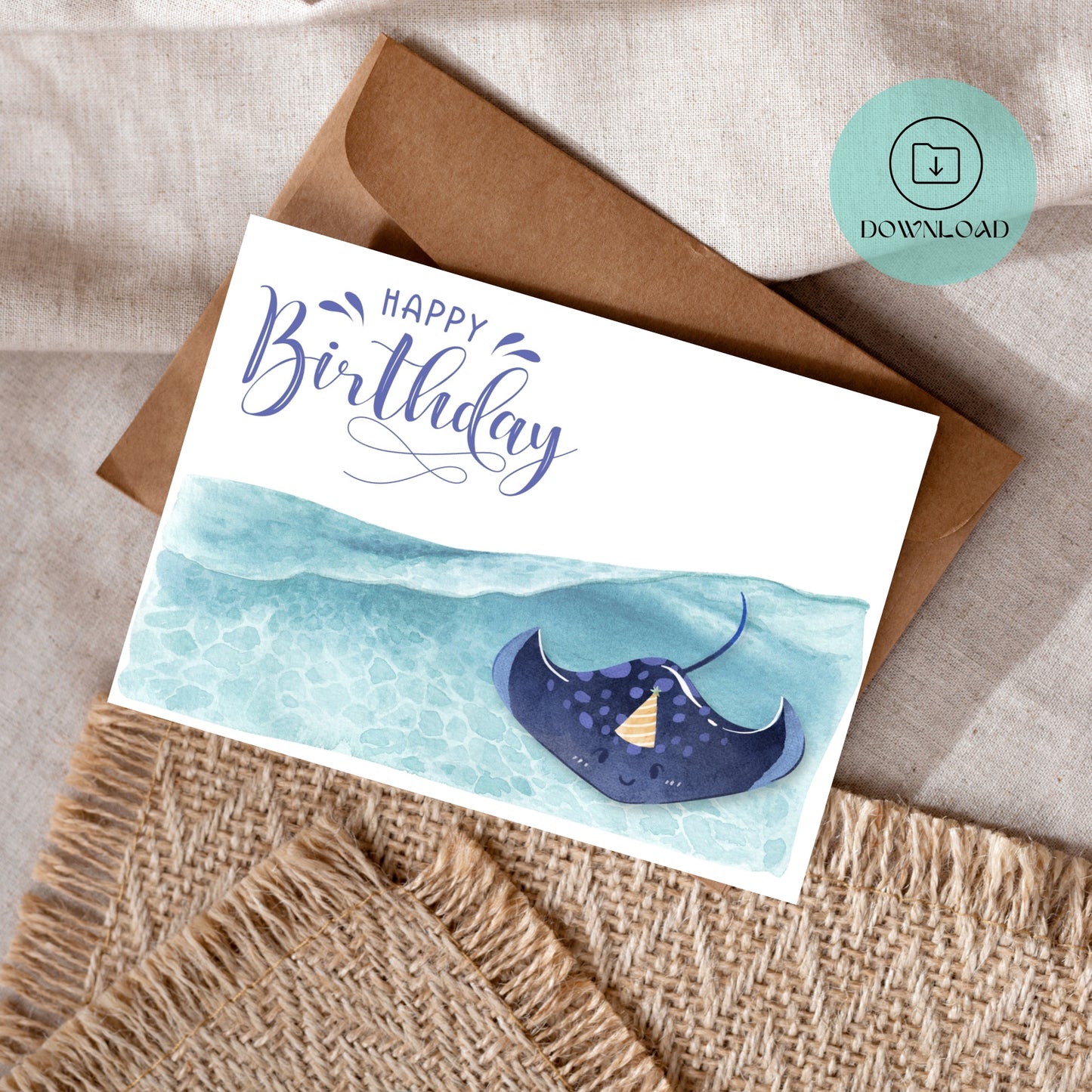 Raie Manta Carte d'Anniversaire Imprimable