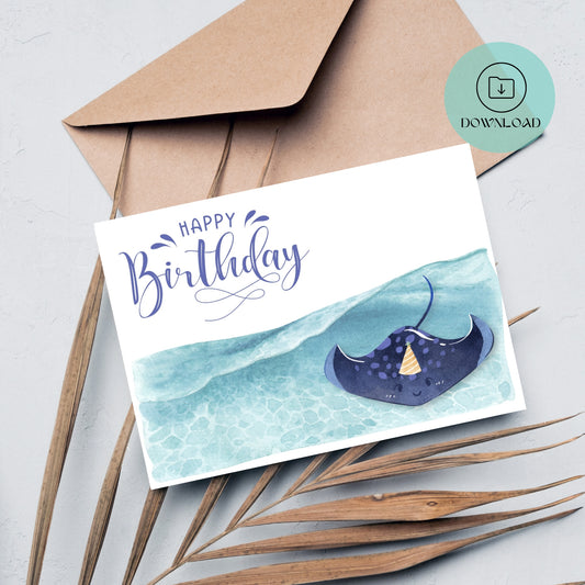 Raie Manta Carte d'Anniversaire Imprimable