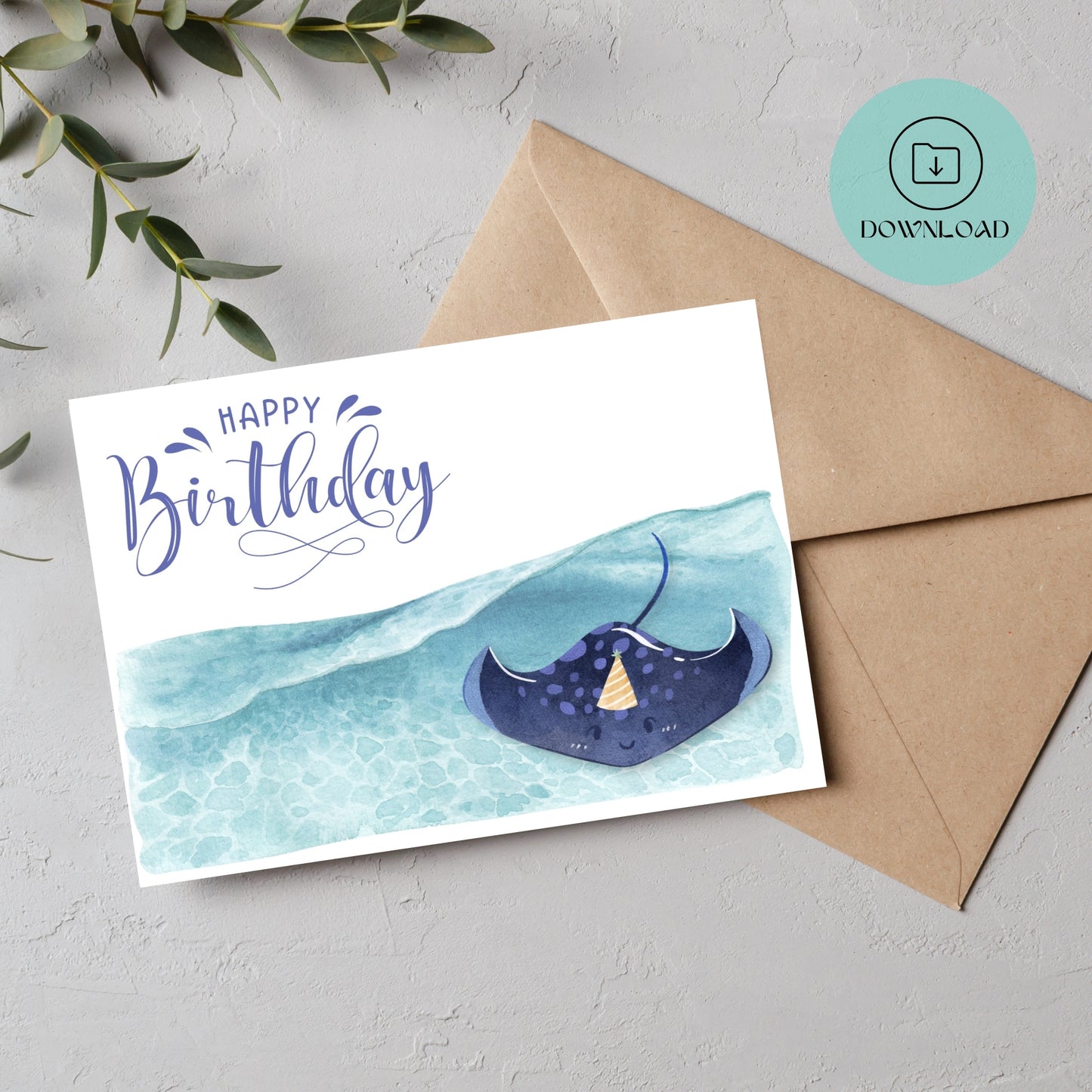 Raie Manta Carte d'Anniversaire Imprimable