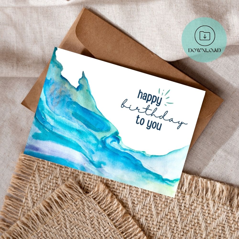 Blue Wave Printable Birthday Card