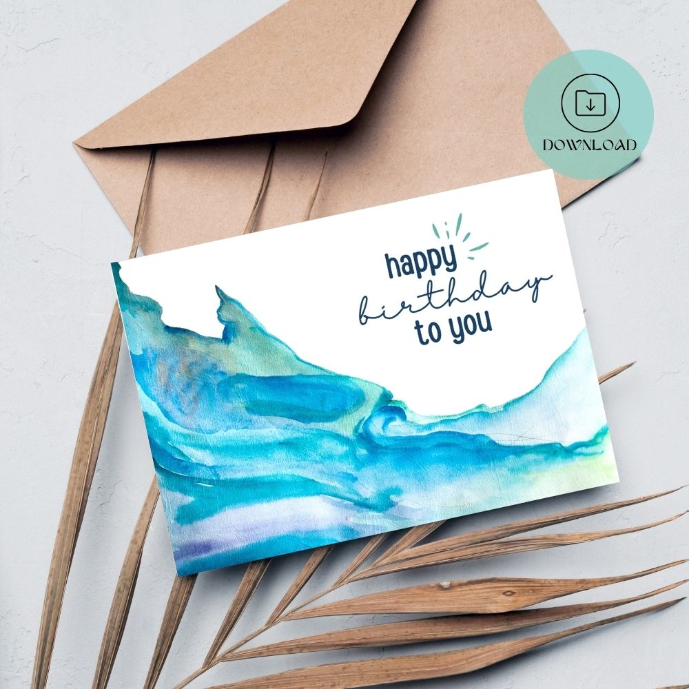 Blue Wave Printable Birthday Card