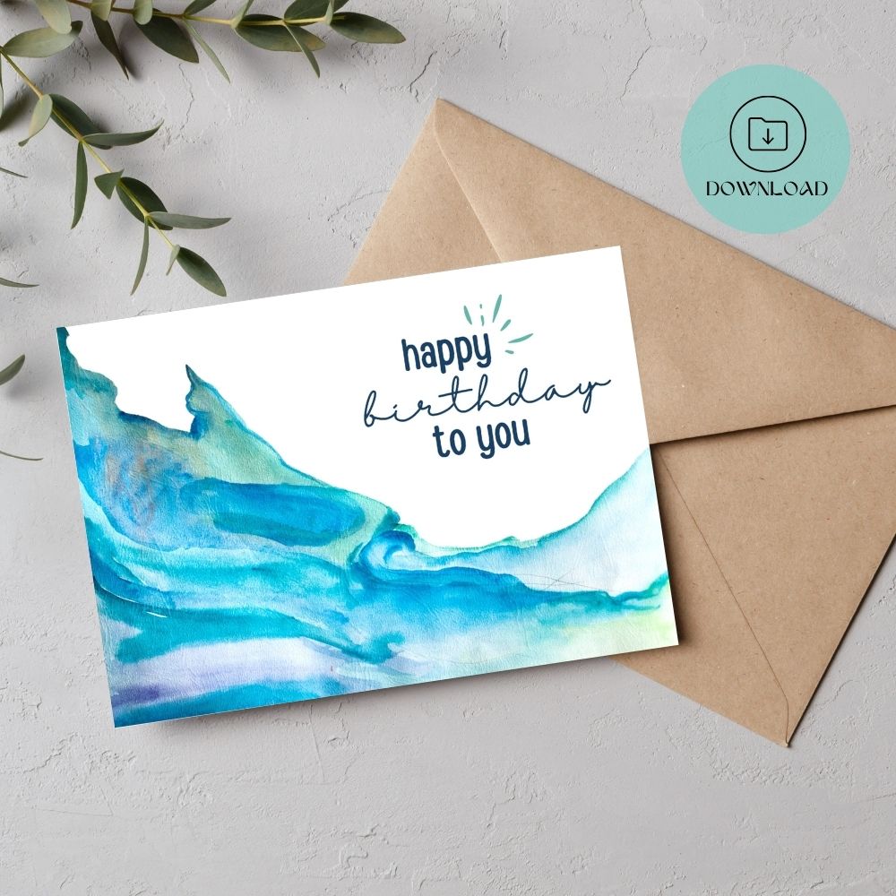 Blue Wave Printable Birthday Card