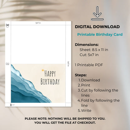 Plage Carte d'Anniversaire Imprimable