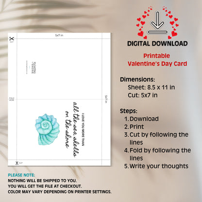 Love You More Than Sea Shells Valentines Card