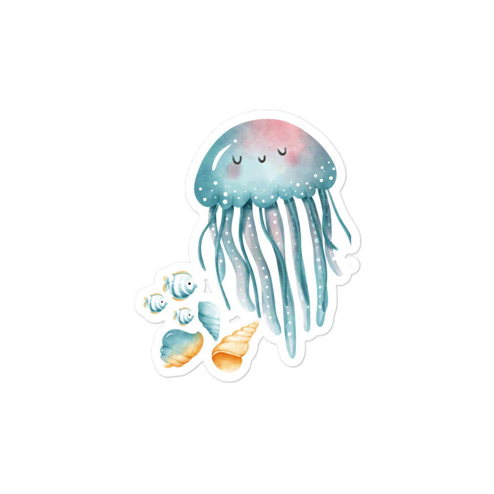 Watercolor Jellyfish Blue Stickers