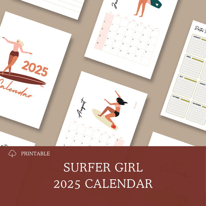 Surfer Girl 2025 Calendrier Imprimable
