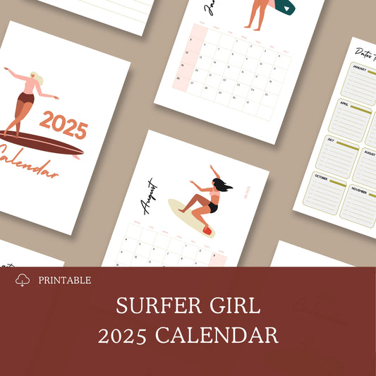 Surfer Girl 2025 Calendrier Imprimable