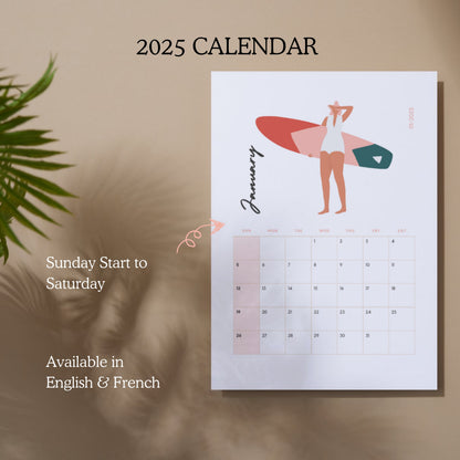 Surfer Girl 2025 Calendrier Imprimable