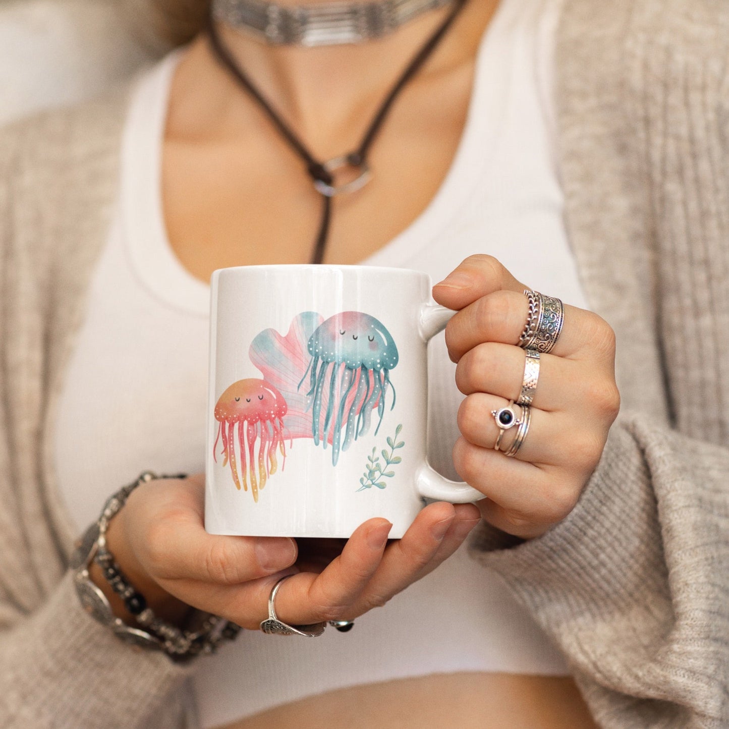 Watercolor Jellyfish Ceramic Mug