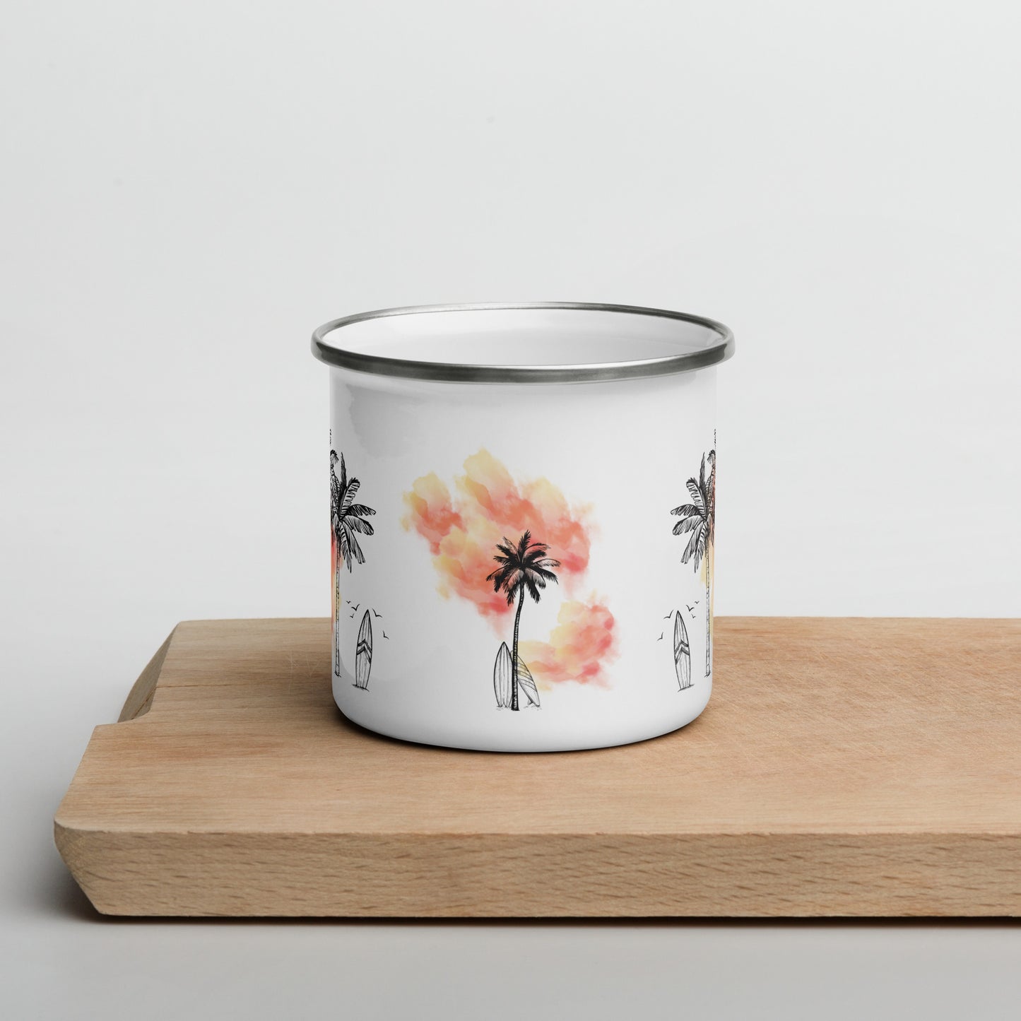 Palm Trees & Surfboard Orange Tasse Émail