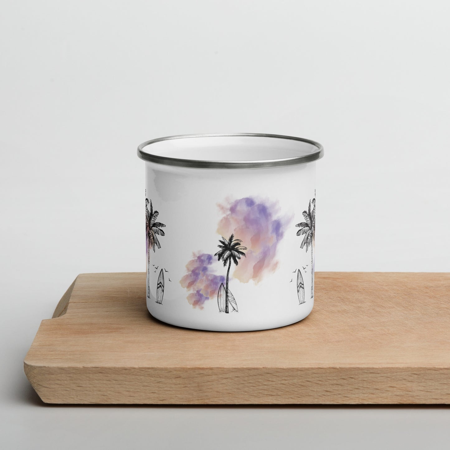 Palm Trees & Surfboard Purple Tasse Émail