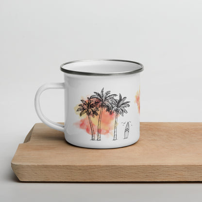 Palm Trees & Surfboard Orange Tasse Émail