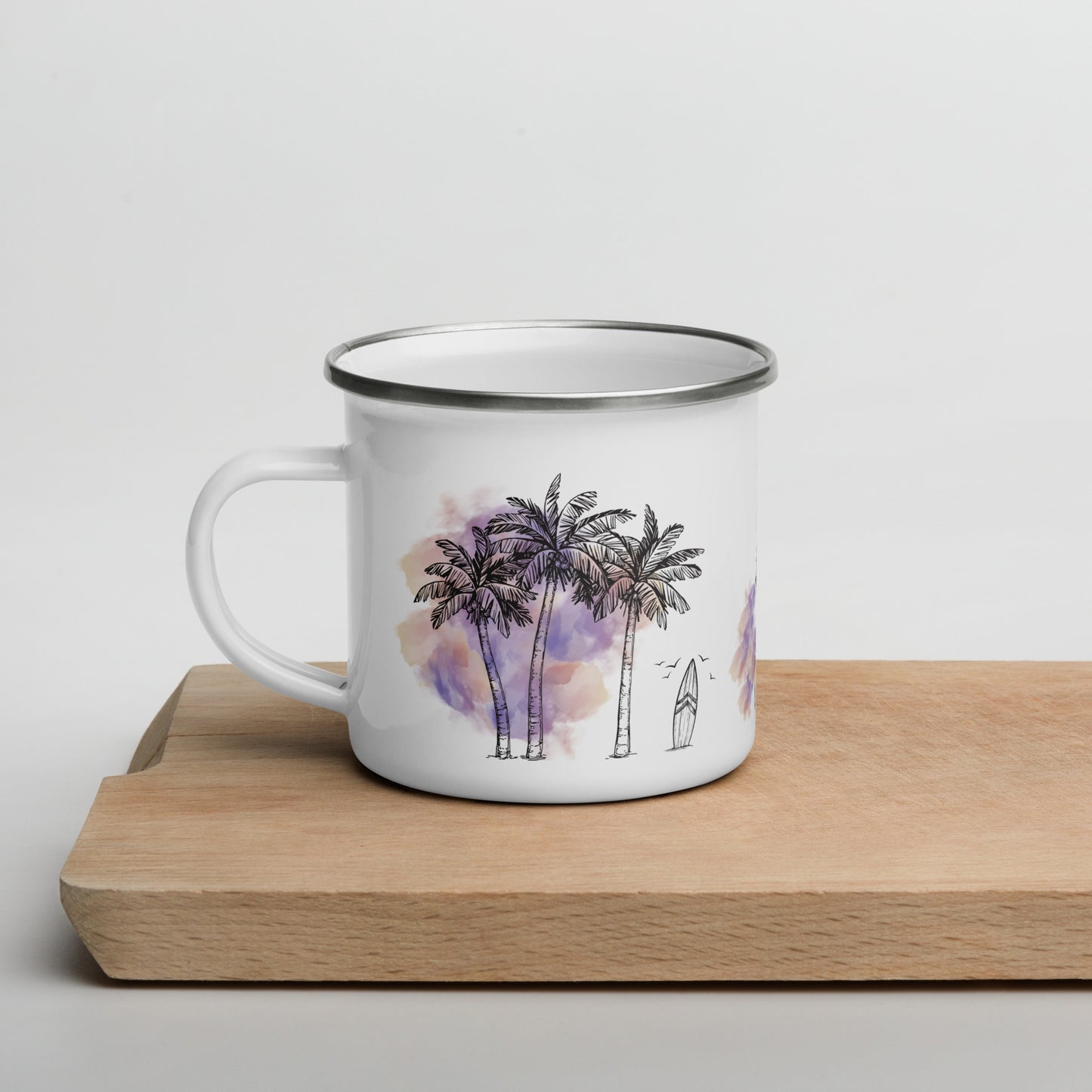 Palm Trees & Surfboard Purple Tasse Émail