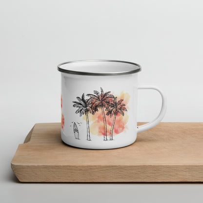 Palm Trees & Surfboard Orange Tasse Émail