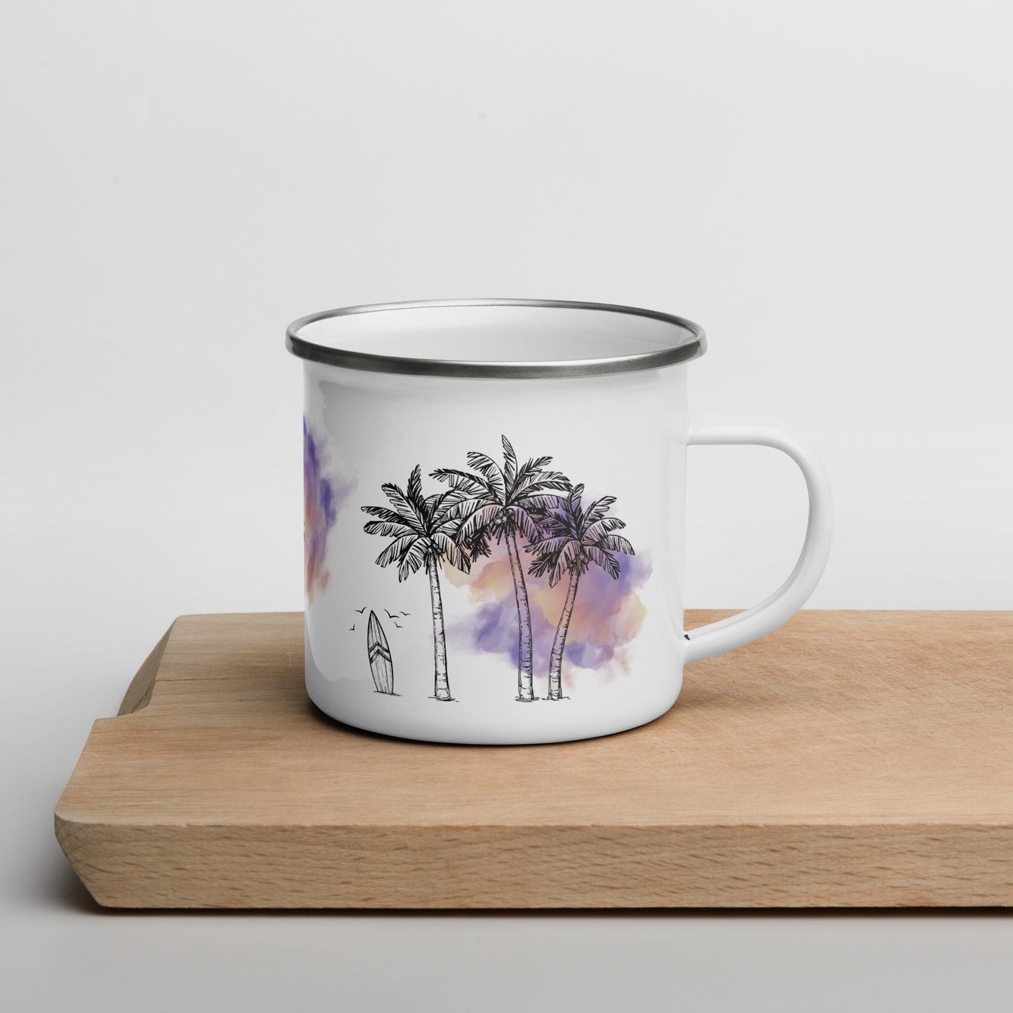 Palm Trees & Surfboard Purple Tasse Émail