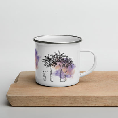 Palm Trees & Surfboard Purple Tasse Émail