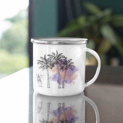Palm Trees & Surfboard Purple Tasse Émail