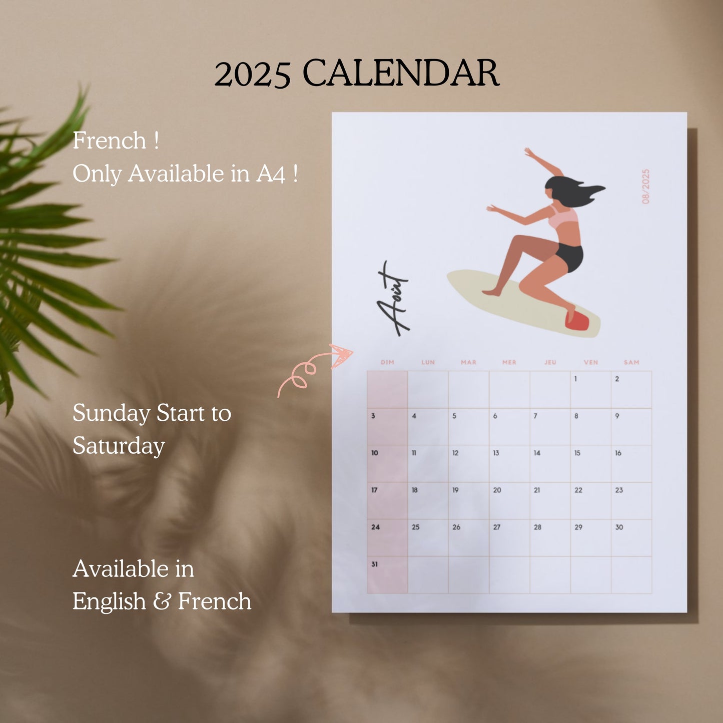 Surfer Girl 2025 Calendrier Imprimable