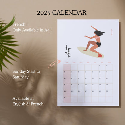 Surfer Girl 2025 Calendrier Imprimable