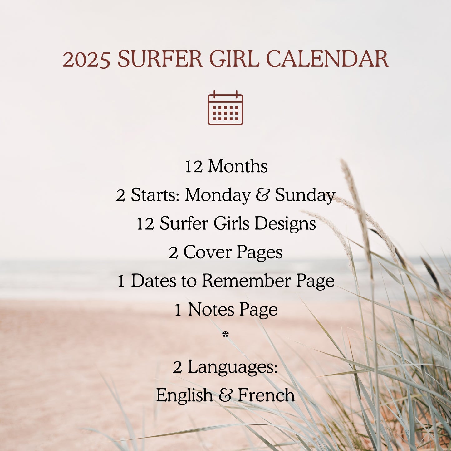 Surfer Girl 2025 Calendrier Imprimable
