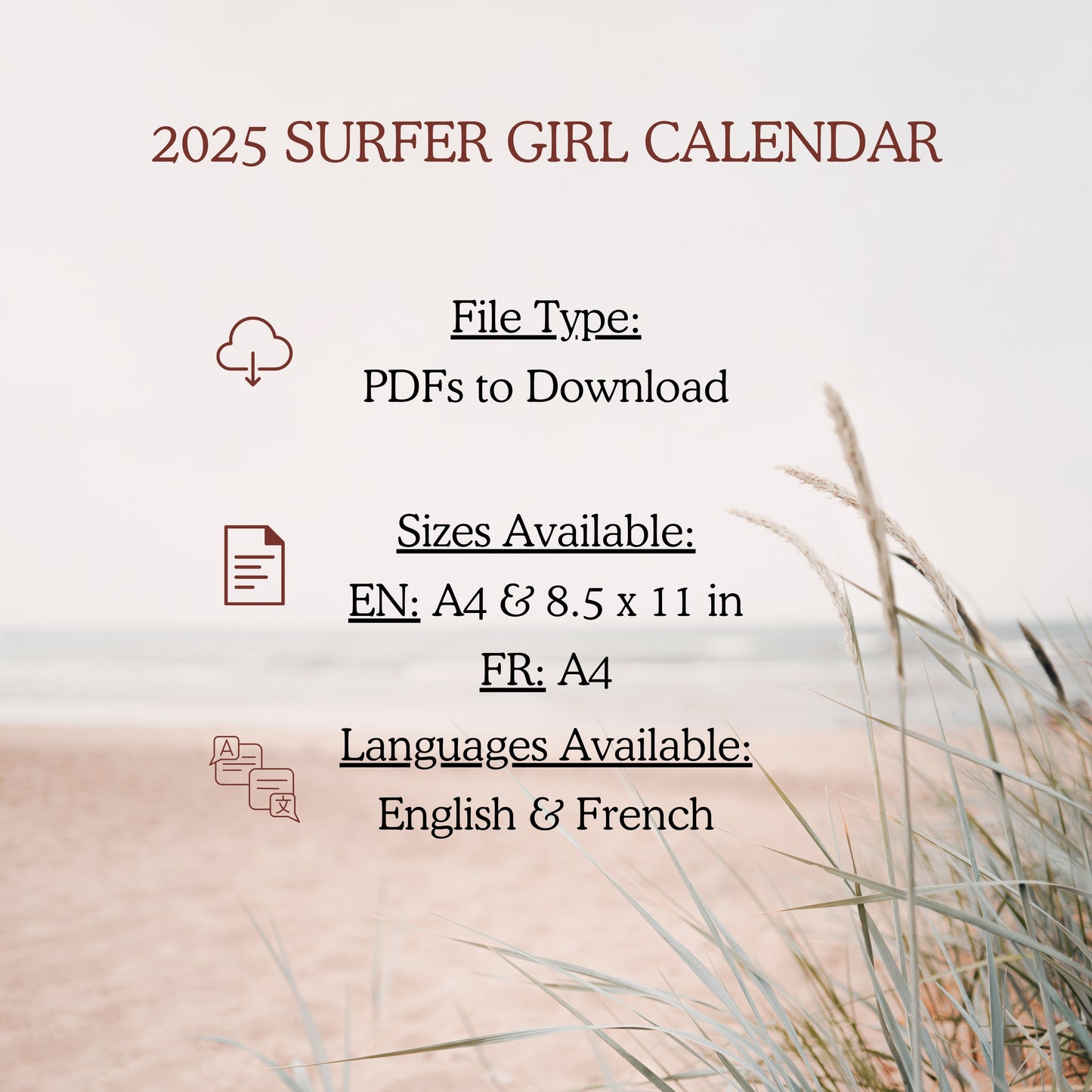 Surfer Girl 2025 Calendrier Imprimable